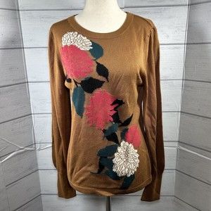 Ann Taylor Factory Women's Lightweight Camel Floral Print Sweater Size Medium